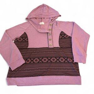 Sugarfox Aztec Print Lightweight Hoodie Sweatshirt Women’s 1X Boho Spring Pink